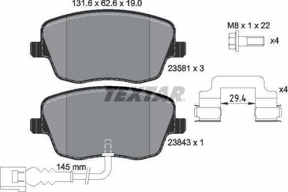 Textar 2358102 - Тормозные колодки, дисковые, комплект www.autospares.lv