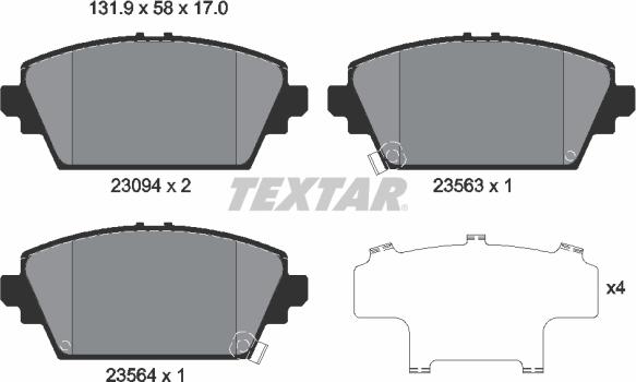 Textar 2309401 - Bremžu uzliku kompl., Disku bremzes www.autospares.lv