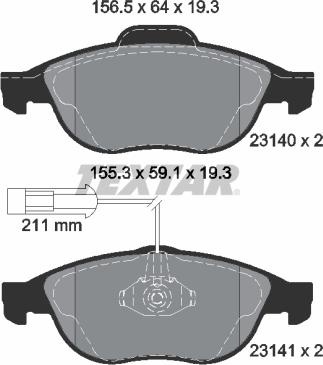 Textar 2314002 - Brake Pad Set, disc brake www.autospares.lv