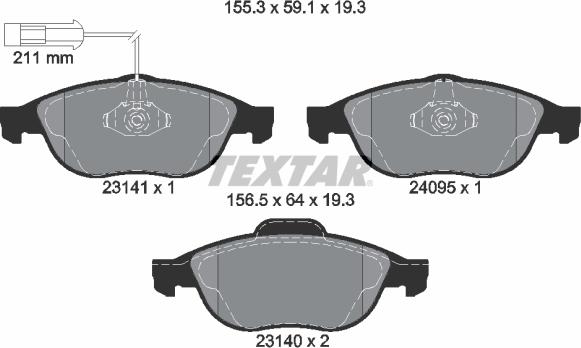 Textar 2314101 - Brake Pad Set, disc brake www.autospares.lv