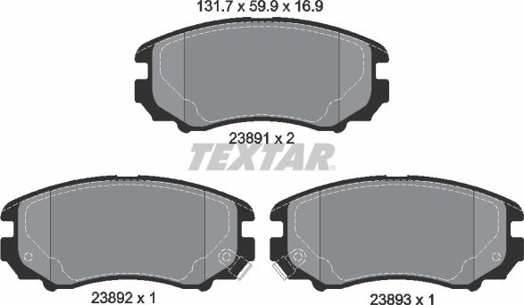 Textar 2389101 - Bremžu uzliku kompl., Disku bremzes www.autospares.lv