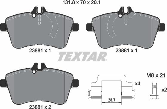 Textar 2388101 - Bremžu uzliku kompl., Disku bremzes www.autospares.lv