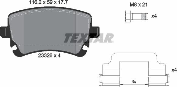 Textar 2332607 - Тормозные колодки, дисковые, комплект www.autospares.lv