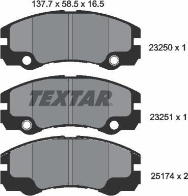 Textar 2325001 - Bremžu uzliku kompl., Disku bremzes www.autospares.lv