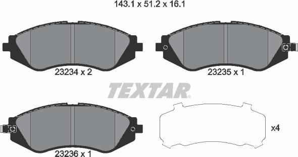 Textar 2323401 - Bremžu uzliku kompl., Disku bremzes www.autospares.lv