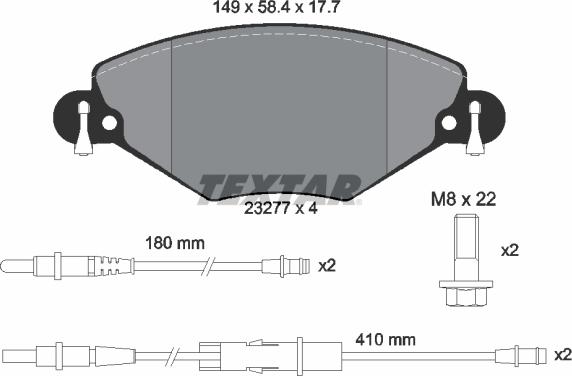 Textar 2327701 - Тормозные колодки, дисковые, комплект www.autospares.lv