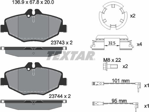 Textar 2374303 - Bremžu uzliku kompl., Disku bremzes autospares.lv