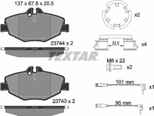 Textar 2374381 - Тормозные колодки, дисковые, комплект www.autospares.lv