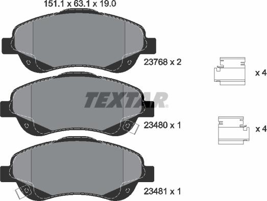 Textar 2376802 - Bremžu uzliku kompl., Disku bremzes autospares.lv