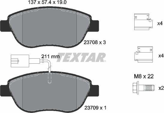 Textar 2370804 - Bremžu uzliku kompl., Disku bremzes autospares.lv