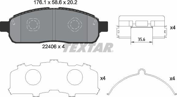 Textar 2240601 - Bremžu uzliku kompl., Disku bremzes www.autospares.lv