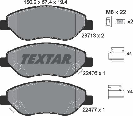 Textar 2247601 - Bremžu uzliku kompl., Disku bremzes www.autospares.lv