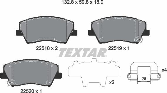 Textar 2251801 - Bremžu uzliku kompl., Disku bremzes www.autospares.lv