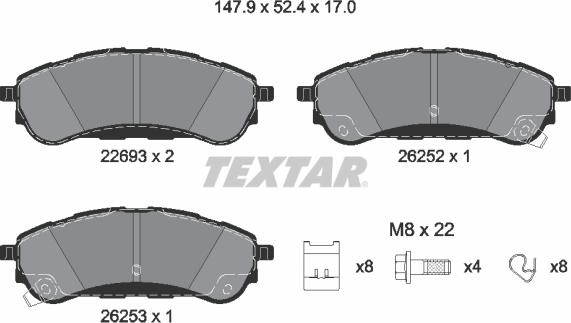 Textar 2269301 - Bremžu uzliku kompl., Disku bremzes autospares.lv