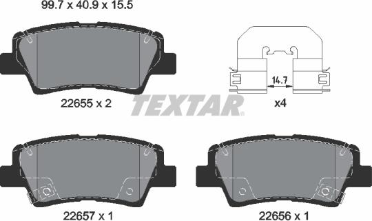 Textar 2265501 - Тормозные колодки, дисковые, комплект www.autospares.lv