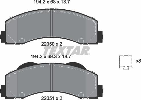 Textar 2205001 - Bremžu uzliku kompl., Disku bremzes www.autospares.lv