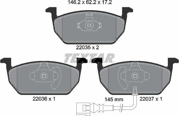 Textar 2203501 - Тормозные колодки, дисковые, комплект www.autospares.lv