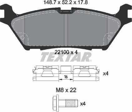 Textar 2210001 - Bremžu uzliku kompl., Disku bremzes www.autospares.lv