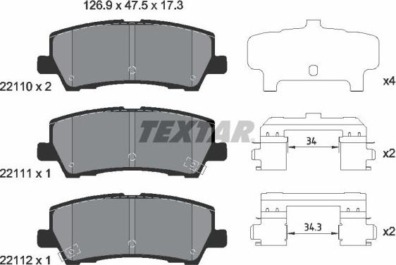 Textar 2211003 - Bremžu uzliku kompl., Disku bremzes www.autospares.lv