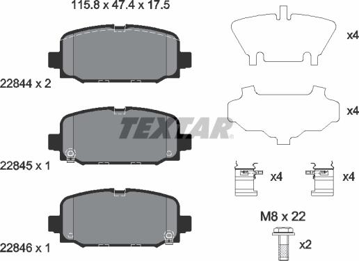 Textar 2284401 - Bremžu uzliku kompl., Disku bremzes www.autospares.lv