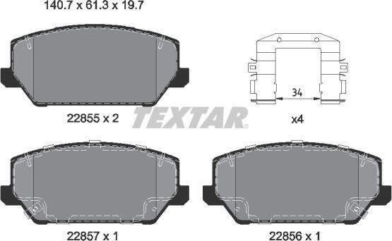 Textar 2285501 - Bremžu uzliku kompl., Disku bremzes www.autospares.lv