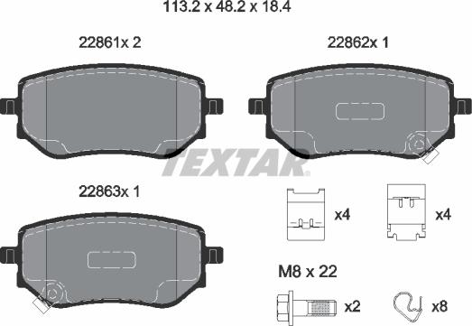 Textar 2286101 - Bremžu uzliku kompl., Disku bremzes autospares.lv