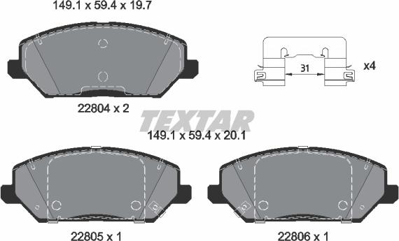 Textar 2280401 - Тормозные колодки, дисковые, комплект www.autospares.lv