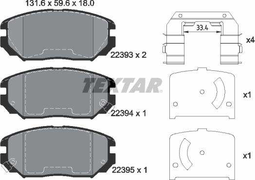 Textar 2239301 - Brake Pad Set, disc brake www.autospares.lv