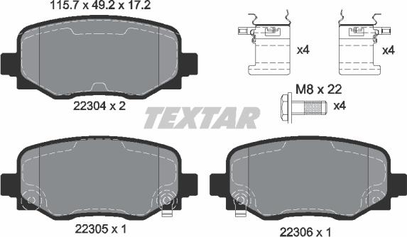 Textar 2230401 - Bremžu uzliku kompl., Disku bremzes www.autospares.lv