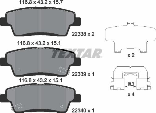 Textar 2233801 - Bremžu uzliku kompl., Disku bremzes www.autospares.lv