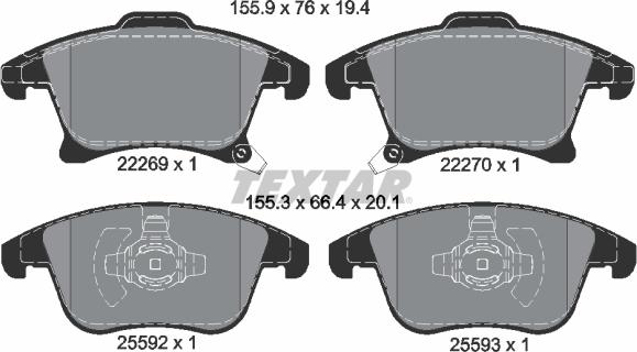 Textar 2226901 - Тормозные колодки, дисковые, комплект www.autospares.lv