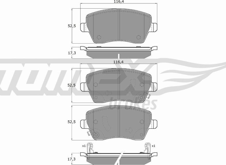 TOMEX brakes TX 14-161 - Brake Pad Set, disc brake www.autospares.lv