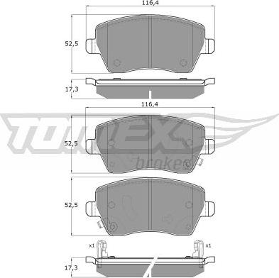 TOMEX brakes TX 14-161 - Brake Pad Set, disc brake www.autospares.lv