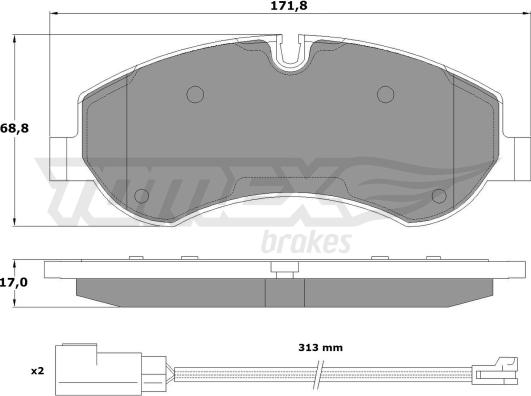 TOMEX brakes TX 16-95 - Bremžu uzliku kompl., Disku bremzes autospares.lv