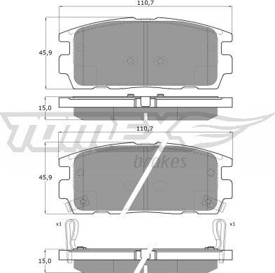 TOMEX brakes TX 16-43 - Тормозные колодки, дисковые, комплект www.autospares.lv