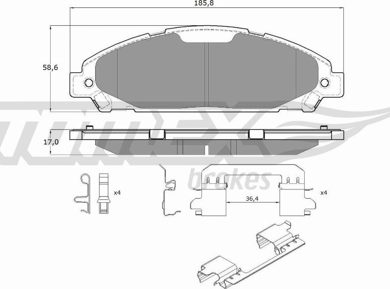 TOMEX brakes TX 18-96 - Bremžu uzliku kompl., Disku bremzes www.autospares.lv