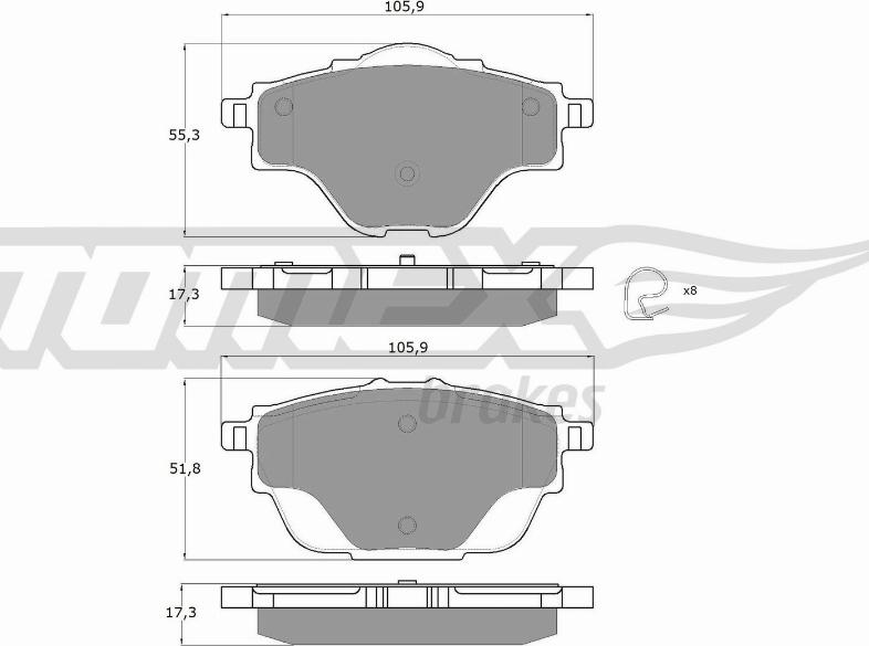 TOMEX brakes TX 18-37 - Bremžu uzliku kompl., Disku bremzes www.autospares.lv