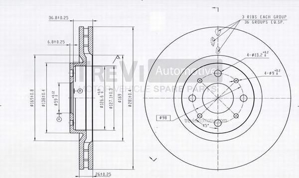 Trevi Automotive BD1099 - Bremžu diski autospares.lv