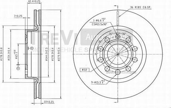 Trevi Automotive BD1172 - Тормозной диск www.autospares.lv