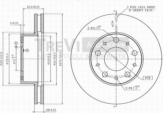 Trevi Automotive BD1216 - Bremžu diski autospares.lv