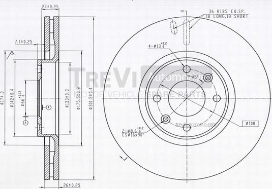 Trevi Automotive BD1212 - Тормозной диск www.autospares.lv