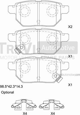 Trevi Automotive PF1458 - Тормозные колодки, дисковые, комплект www.autospares.lv