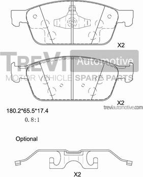 Trevi Automotive PF1482 - Тормозные колодки, дисковые, комплект www.autospares.lv