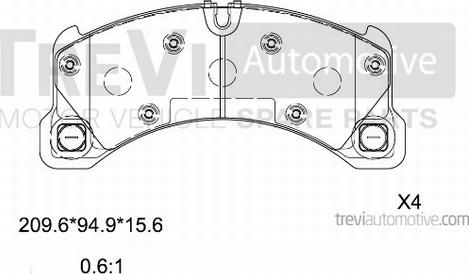 Trevi Automotive PF1518 - Bremžu uzliku kompl., Disku bremzes www.autospares.lv