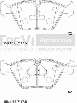 Trevi Automotive PF1580 - Тормозные колодки, дисковые, комплект www.autospares.lv