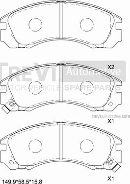 Trevi Automotive PF1575 - Тормозные колодки, дисковые, комплект www.autospares.lv