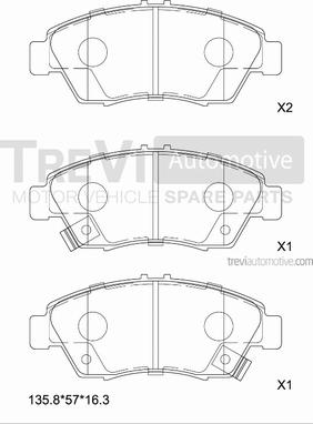 Trevi Automotive PF1577 - Brake Pad Set, disc brake www.autospares.lv