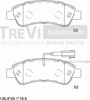 Trevi Automotive PF1651 - Тормозные колодки, дисковые, комплект www.autospares.lv