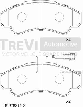 Trevi Automotive PF1629 - Тормозные колодки, дисковые, комплект www.autospares.lv