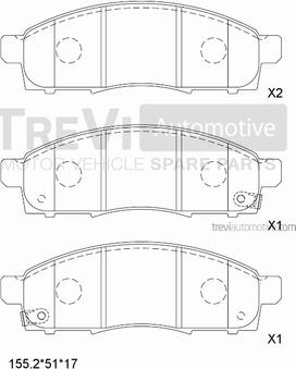 Trevi Automotive PF1671 - Bremžu uzliku kompl., Disku bremzes www.autospares.lv